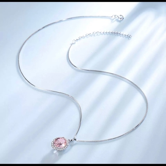925 Lab Created Pink Sapphire/pave diamond simulate necklace! Stunning - Picture 2 of 5